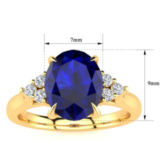 3 Carat Oval Shape Sapphire and Diamond Ring In 14K Yellow Gold
