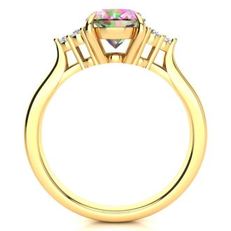 2-1/4 Carat Oval Shape Mystic Topaz Ring and Six Diamonds In 14 Karat Yellow Gold