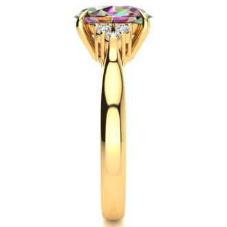 2-1/4 Carat Oval Shape Mystic Topaz Ring and Six Diamonds In 14 Karat Yellow Gold