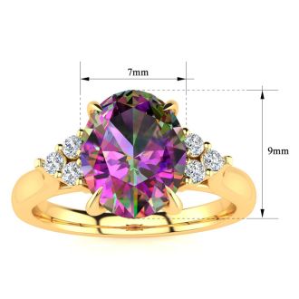 2-1/4 Carat Oval Shape Mystic Topaz Ring and Six Diamonds In 14 Karat Yellow Gold