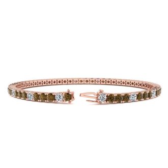 3 1/2 Carat Chocolate Bar Brown Champagne And White Diamond Alternating Tennis Bracelet In 14 Karat Rose Gold Available In 6-9 Inch Lengths