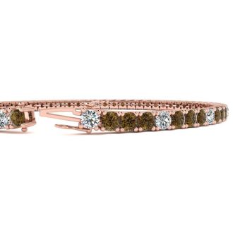3 1/2 Carat Chocolate Bar Brown Champagne And White Diamond Alternating Tennis Bracelet In 14 Karat Rose Gold Available In 6-9 Inch Lengths