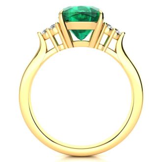 2 1/5 Carat Cushion Cut Emerald and Diamond Ring In 14K Yellow Gold