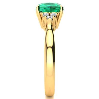 2 1/5 Carat Cushion Cut Emerald and Diamond Ring In 14K Yellow Gold