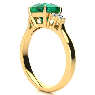 2 1/5 Carat Cushion Cut Emerald and Diamond Ring In 14K Yellow Gold