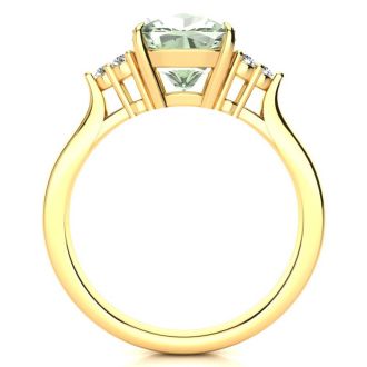 2 1/5 Carat Cushion Cut Green Amethyst and Diamond Ring In 14K Yellow Gold