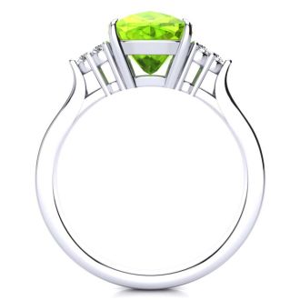 2 2/3 Carat Cushion Cut Peridot and Diamond Ring In 14K White Gold