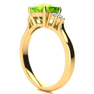 2 2/3 Carat Cushion Cut Peridot and Diamond Ring In 14K Yellow Gold