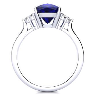 3 1/5 Carat Cushion Cut Sapphire and Diamond Ring In 14K White Gold