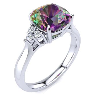 2-1/5 Carat Oval Shape Mystic Topaz Ring and Six Diamonds In 14 Karat White Gold