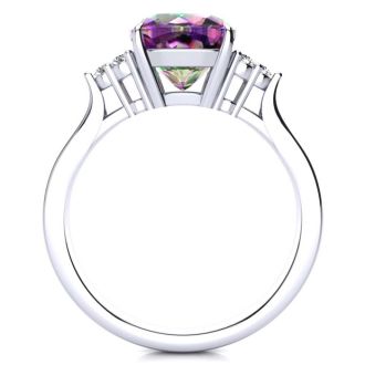 2-1/5 Carat Oval Shape Mystic Topaz Ring and Six Diamonds In 14 Karat White Gold