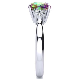 2-1/5 Carat Oval Shape Mystic Topaz Ring and Six Diamonds In 14 Karat White Gold