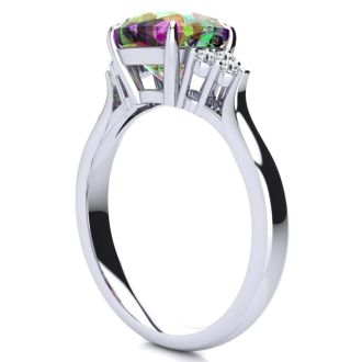 2-1/5 Carat Oval Shape Mystic Topaz Ring and Six Diamonds In 14 Karat White Gold