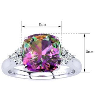 2-1/5 Carat Oval Shape Mystic Topaz Ring and Six Diamonds In 14 Karat White Gold