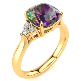 2-1/5 Carat Oval Shape Mystic Topaz Ring and Six Diamonds In 14 Karat Yellow Gold