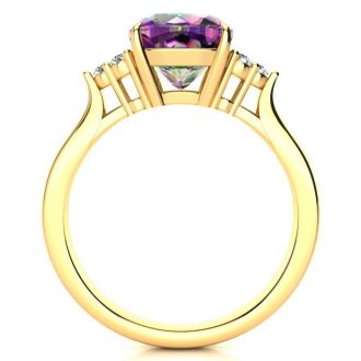 2-1/5 Carat Oval Shape Mystic Topaz Ring and Six Diamonds In 14 Karat Yellow Gold