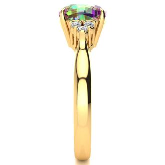 2-1/5 Carat Oval Shape Mystic Topaz Ring and Six Diamonds In 14 Karat Yellow Gold