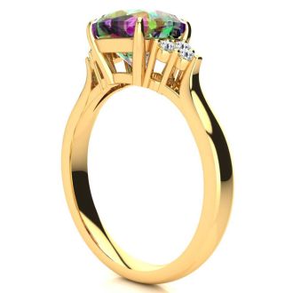 2-1/5 Carat Oval Shape Mystic Topaz Ring and Six Diamonds In 14 Karat Yellow Gold