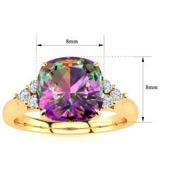 2-1/5 Carat Oval Shape Mystic Topaz Ring and Six Diamonds In 14 Karat Yellow Gold