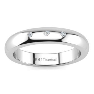 4MM Ladies and Mens .05ct Diamond Band in Titanium, Sizes 3.5 to 13.5