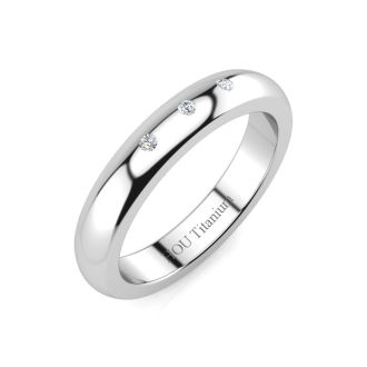 4MM Ladies and Mens .05ct Diamond Band in Titanium, Sizes 3.5 to 13.5