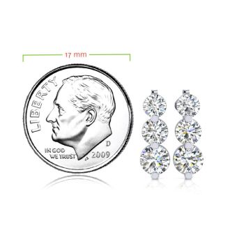 Diamond Drop Earrings: 1ct Three Genuine Natural Diamond Graduated Drop Earrings In 14K White Gold. Fantastic Value!
