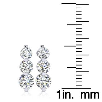 Diamond Drop Earrings: 1ct Three Genuine Natural Diamond Graduated Drop Earrings In 14K White Gold. Fantastic Value!
