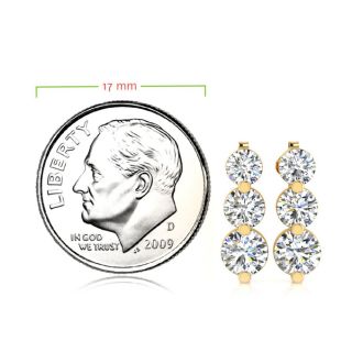 Diamond Drop Earrings: 1ct Three Genuine Natural Diamond Graduated Drop Earrings In 14K Yellow Gold. Fantastic Value!