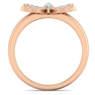 1/5 Carat Diamond and Emerald Weed Leaf Ring In 14K Rose Gold