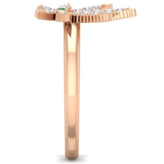 1/5 Carat Diamond and Emerald Weed Leaf Ring In 14K Rose Gold