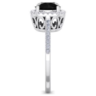 2 1/4 Carat Black and White Diamond Halo Ring In 14 Karat White Gold