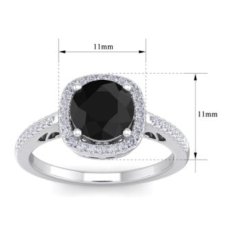 2 1/4 Carat Black and White Diamond Halo Ring In 14 Karat White Gold