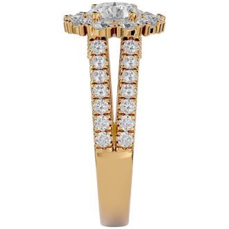 2 1/4 Carat Round Shape Halo Diamond Engagement Ring In 14K Yellow Gold