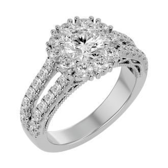 2 1/4 Carat Round Shape Halo Diamond Engagement Ring In 14K White Gold