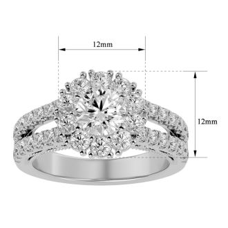 2 1/4 Carat Round Shape Halo Diamond Engagement Ring In 14K White Gold