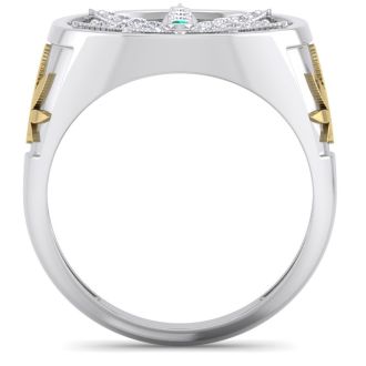 Mens 1/3 Carat Diamond and Emerald Weed Leaf Ring In 14K White Gold