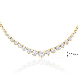 Graduated 10 Carat Diamond Tennis Necklace In 14 Karat Yellow Gold, 17 Inches