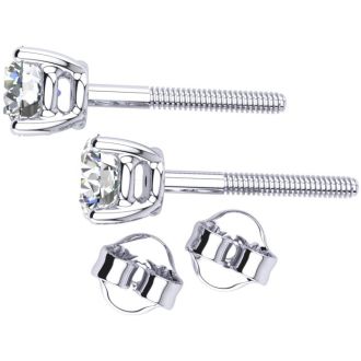 0.85 Carat Diamond Stud Earrings In 14 Karat White Gold Long Post Earrings