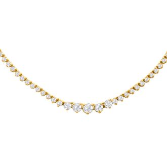 Graduated 5 Carat Diamond Tennis Necklace In 14 Karat Yellow Gold