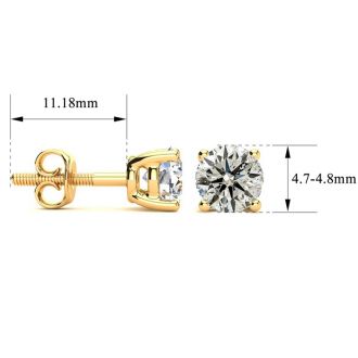 0.85 Carat Diamond Stud Earrings In 14 Karat Yellow Gold Long Post Earrings