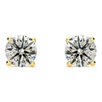 1 1/2 Carat Colorless Diamond Stud Earrings In 14 Karat Yellow Gold
