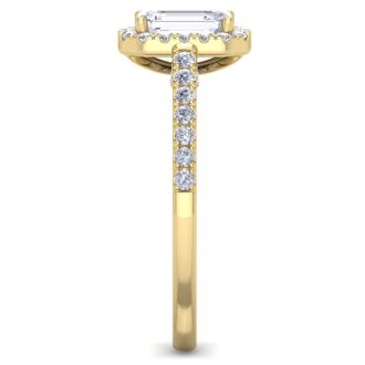 1 1/2 Carat Emerald Cut Halo Diamond Engagement Ring In 14K Yellow Gold