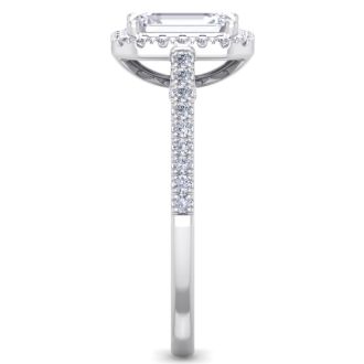 2 Carat Emerald Cut Halo Diamond Engagement Ring In 14K White Gold