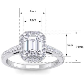 2 Carat Emerald Cut Halo Diamond Engagement Ring In 14K White Gold