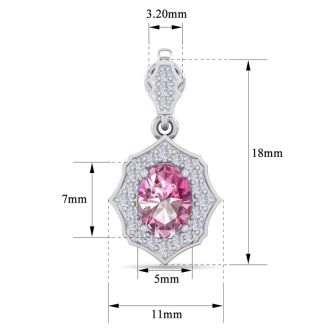 Pink Gemstones 2 1/4 Carat Oval Shape Pink Topaz and Diamond Dangle Earrings In 14 Karat White Gold