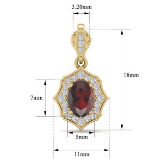 Garnet Earrings: Garnet Jewelry: 2 1/4 Carat Oval Shape Garnet and Diamond Dangle Earrings In 14 Karat Yellow Gold