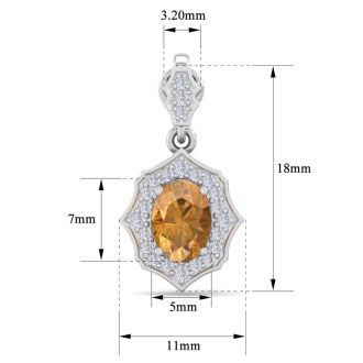 1 3/4 Carat Oval Shape Citrine and Diamond Dangle Earrings In 14 Karat White Gold