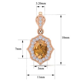1 3/4 Carat Oval Shape Citrine and Diamond Dangle Earrings In 14 Karat Rose Gold