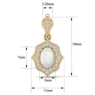1-3/4 Carat Oval Shape Opal with Diamonds Dangle Earrings In 14 Karat Yellow Gold