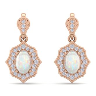 1-3/4 Carat Oval Shape Opal with Diamonds Dangle Earrings In 14 Karat Rose Gold